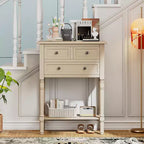 GDFStudio Juliana Solid Wood Console Table with Storage Drawers and Bottom Shelf