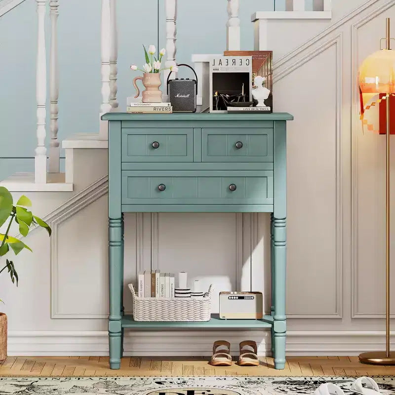 Consolle stretta con cassetti e ripiano, 1 pezzo, Beige / Nero / Azzurro / Naturale / Blu Navy