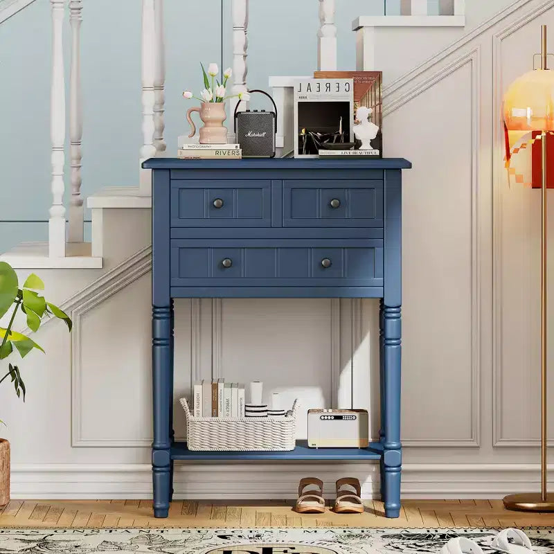 Consolle stretta con cassetti e ripiano, 1 pezzo, Beige / Nero / Azzurro / Naturale / Blu Navy