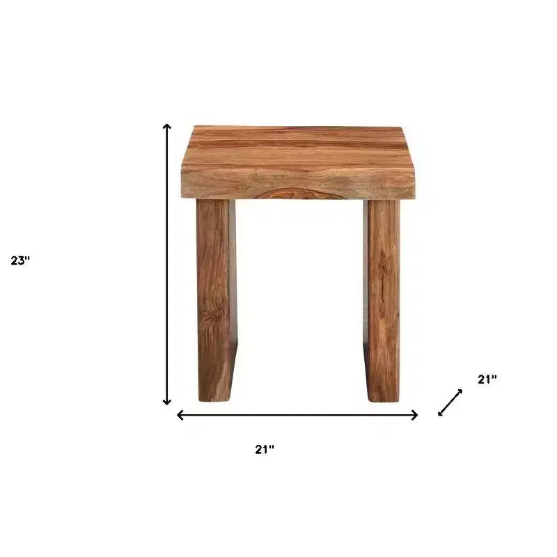 Tavolino da salotto quadrato marrone in legno massello – Bordo naturale, singolo