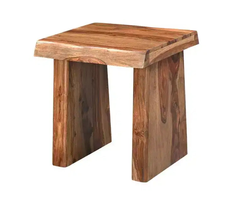 Tavolino da salotto quadrato marrone in legno massello – Bordo naturale, singolo