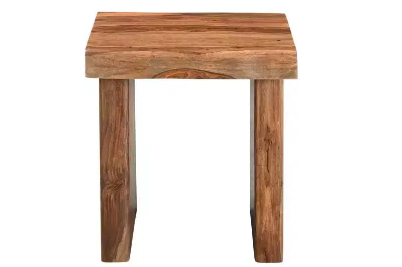 Tavolino da salotto quadrato marrone in legno massello – Bordo naturale, singolo