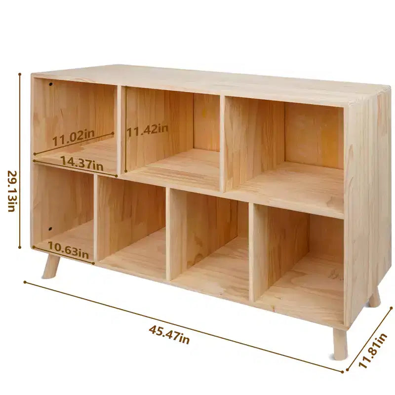 Libreria in Legno di Pino Naturale, Marrone, 7 Scomparti, Montaggio per Una Persona