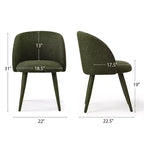 Sedia da pranzo senza braccioli imbottita in tessuto verde, schienale a botte, set da 2