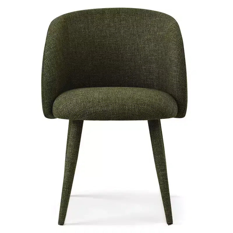 Sedia da pranzo senza braccioli imbottita in tessuto verde, schienale a botte, set da 2