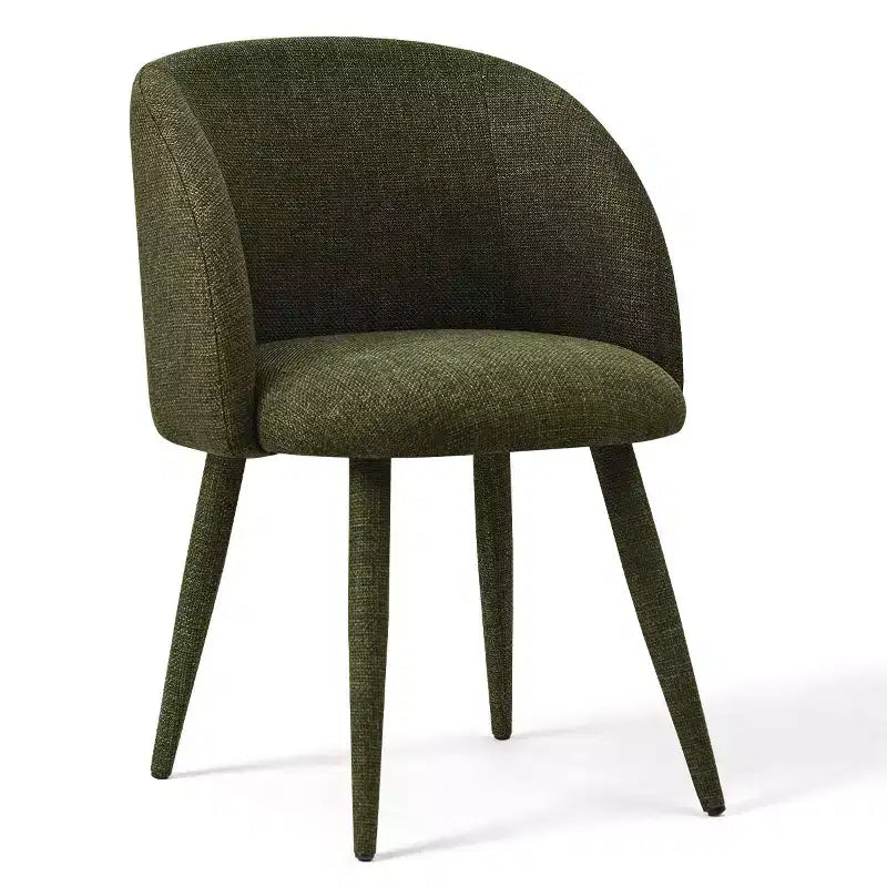 Sedia da pranzo senza braccioli imbottita in tessuto verde, schienale a botte, set da 2