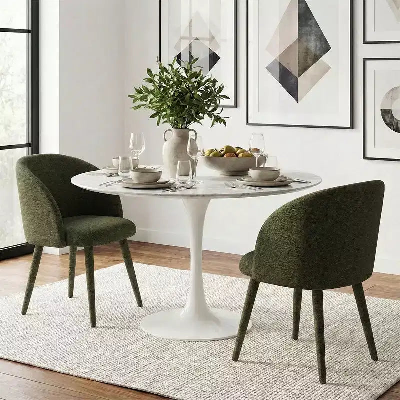 Set of 2 Modern Fabric Upholstered Dining Chairs with Armrest and Wrapped Metal Legs, Padded Kitchen & Dining Room Seating-Panipeachy