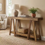 Tavolino finale a 2 ripiani con struttura ad A, beige, in MDF, montaggio da 1 persona