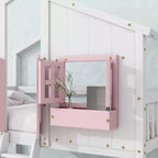 Letto a Castello a Casetta per Due Posti, Twin over Twin, con Tetto e Finestra, Grigio / Naturale&Bianco / Rosa&Bianco / Bianco
