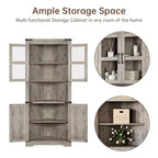 Credenza angolare alta grigio/marrone retrò, anta in vetro, 6 ripiani, montaggio da 1 persona