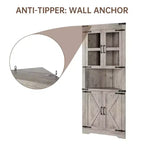 Credenza angolare alta grigio/marrone retrò, anta in vetro, 6 ripiani, montaggio da 1 persona