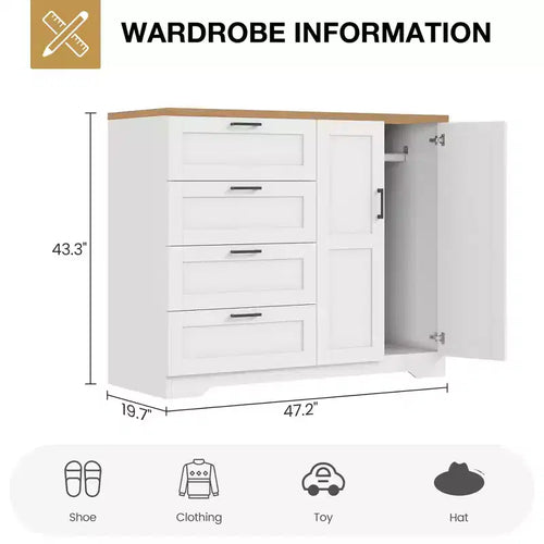 Armadio a 2 ante, bianco/legno, singolo