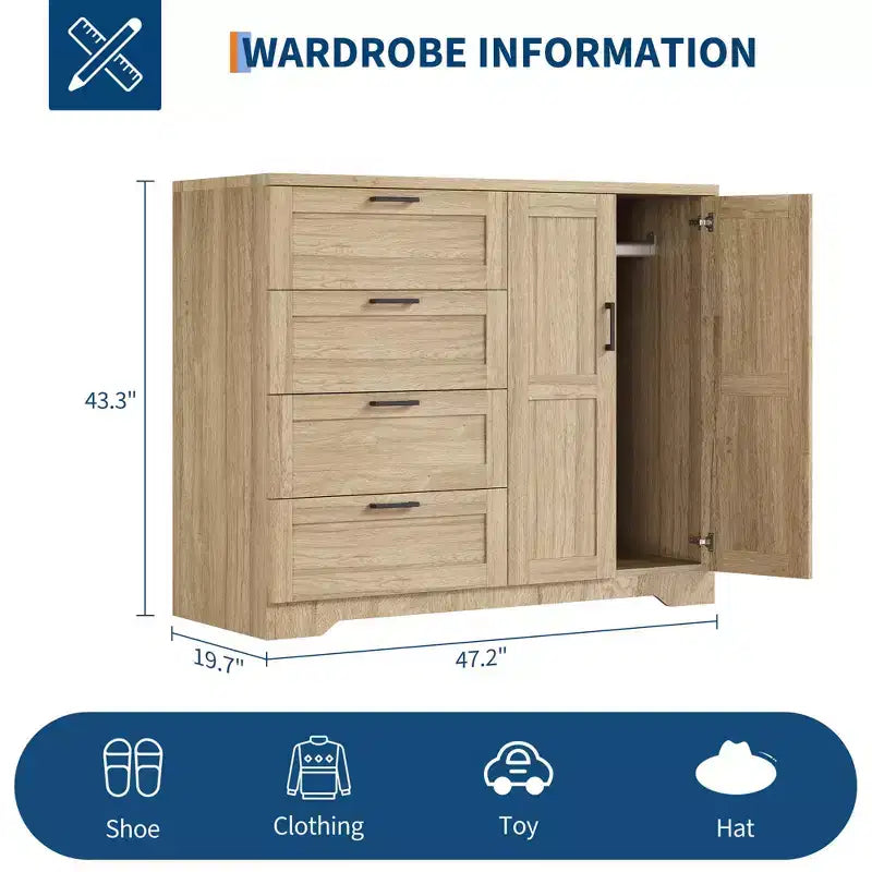 Armadio a 2 ante, bianco/legno, singolo