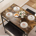 Set da pranzo in 4 pezzi in simil legno nero/marrone e metallo, 4 posti