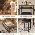 Set da pranzo in 4 pezzi in simil legno nero/marrone e metallo, 4 posti