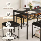 Set da pranzo in 4 pezzi in simil legno nero/marrone e metallo, 4 posti