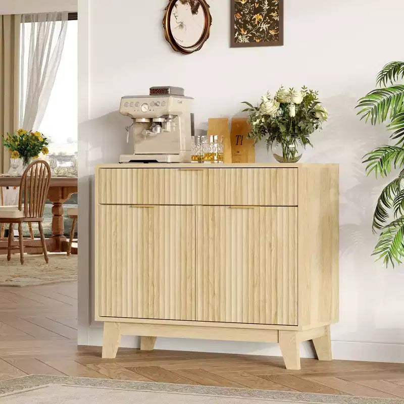 Madia scanalata in rovere naturale, 2 ante 1 cassetto, ripiano regolabile