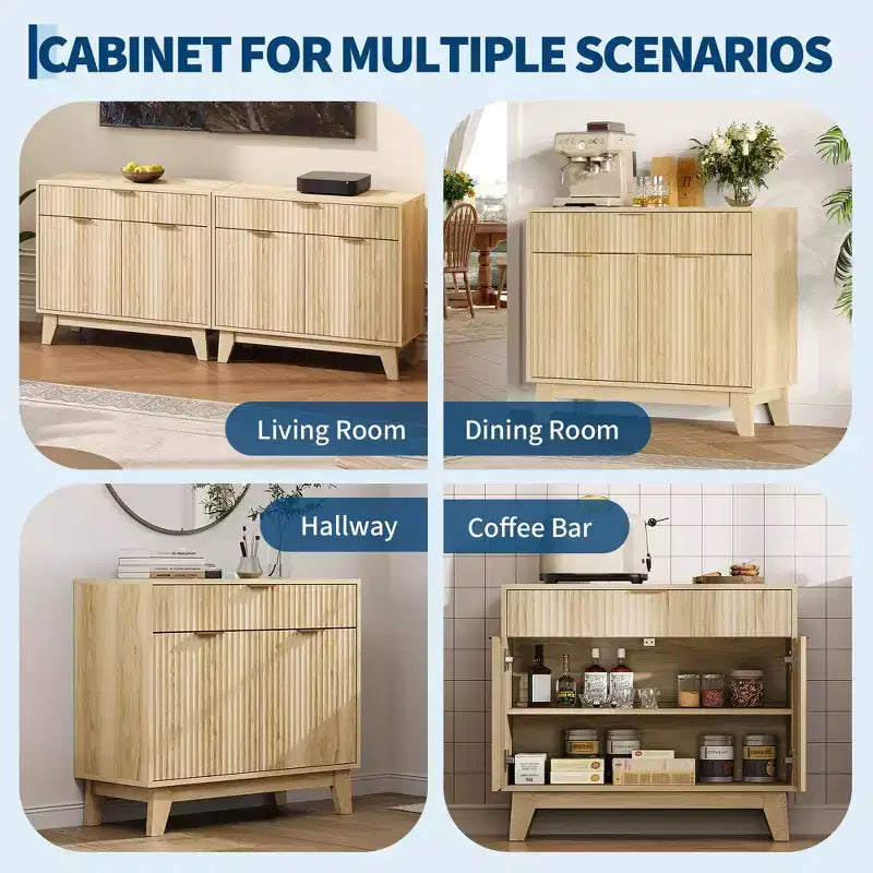 Madia scanalata in rovere naturale, 2 ante 1 cassetto, ripiano regolabile