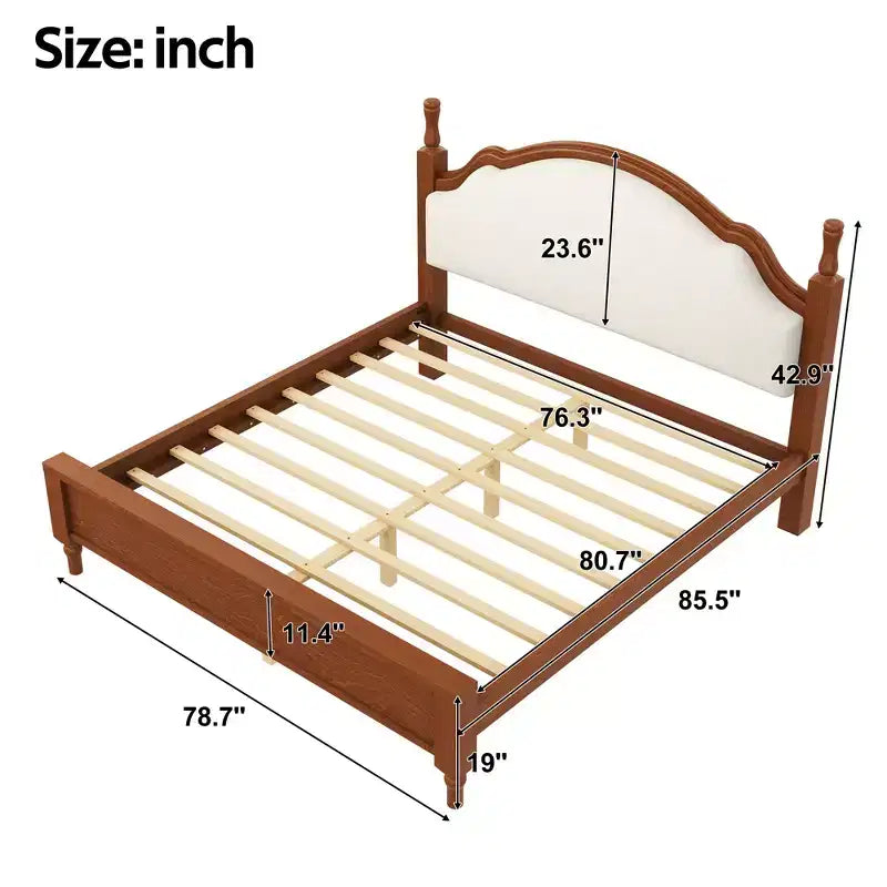 Letto imbottito con base a doghe in legno, colore nero/beige e marrone/beige – Queen/King