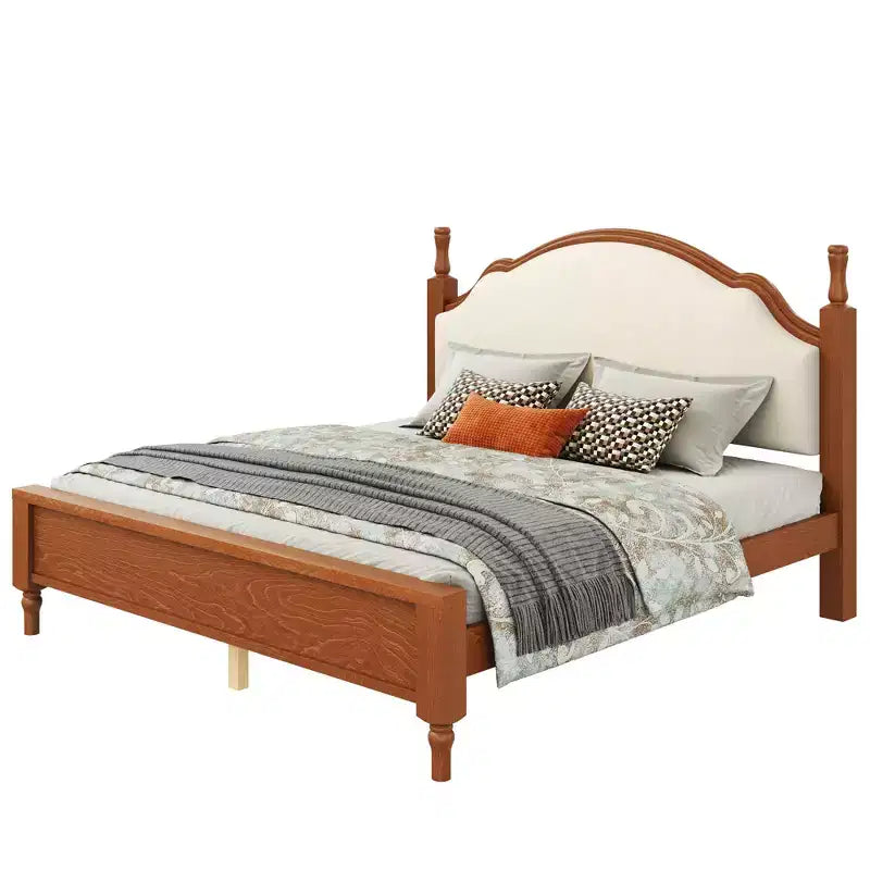 Letto imbottito con base a doghe in legno, colore nero/beige e marrone/beige – Queen/King