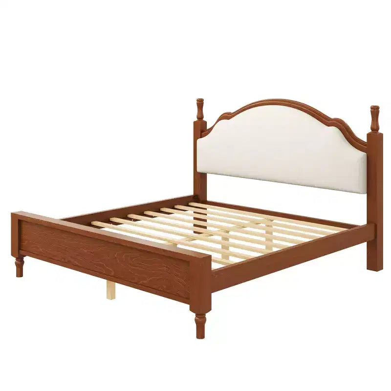Letto imbottito con base a doghe in legno, colore nero/beige e marrone/beige – Queen/King