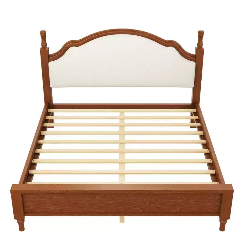 Letto imbottito con base a doghe in legno, colore nero/beige e marrone/beige – Queen/King
