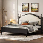 Letto imbottito con base a doghe in legno, colore nero/beige e marrone/beige – Queen/King
