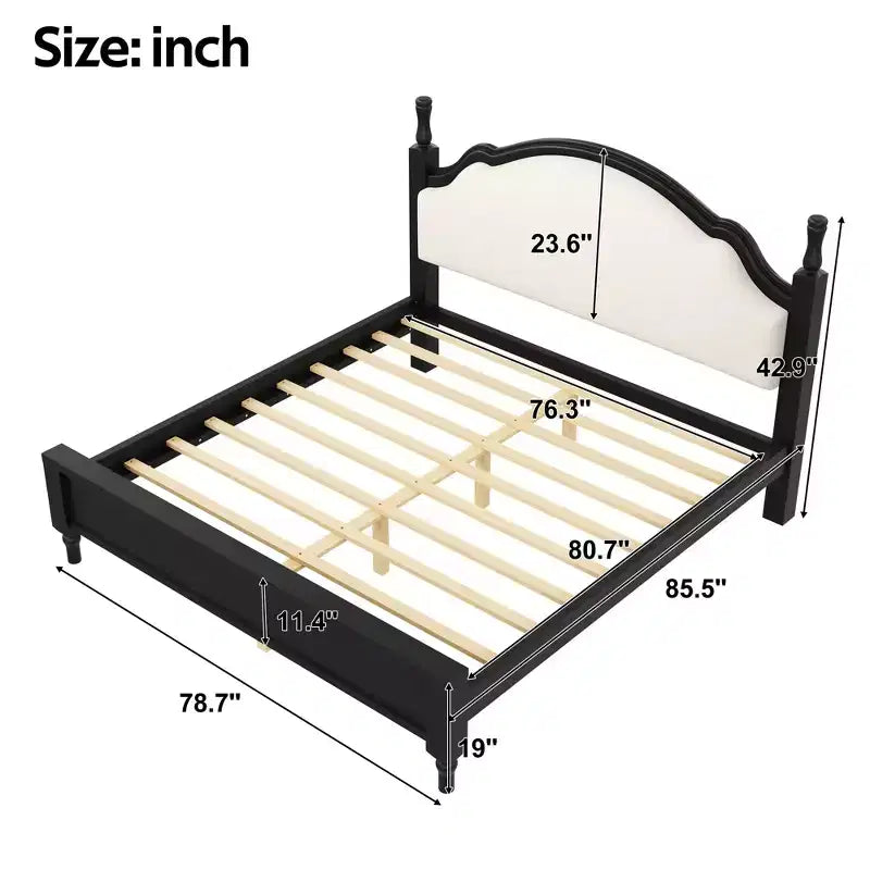 Letto imbottito con base a doghe in legno, colore nero/beige e marrone/beige – Queen/King