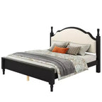 Letto imbottito con base a doghe in legno, colore nero/beige e marrone/beige – Queen/King