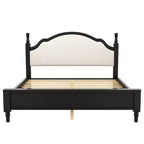 Letto imbottito con base a doghe in legno, colore nero/beige e marrone/beige – Queen/King