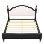 Letto imbottito con base a doghe in legno, colore nero/beige e marrone/beige – Queen/King