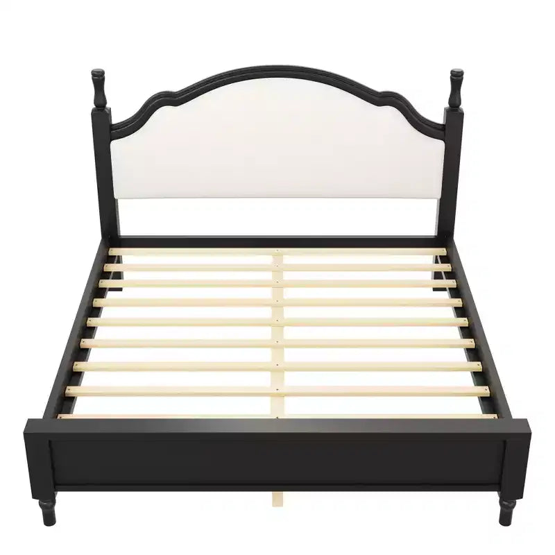 Letto imbottito con base a doghe in legno, colore nero/beige e marrone/beige – Queen/King