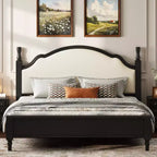 GDFStudio Peterson Wood Platform Bed with Upholstered Headboard