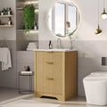 Modern Fluted Freestanding Bathroom Vanity with Basin - 2-Drawer Storage Cabinet with Turn-Down Drawer - Contemporary Wood Finish Set