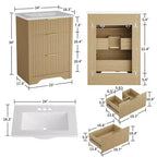 Mobile bagno a piedistallo scanalato bianco con lavabo in ceramica – Singolo, 3 misure