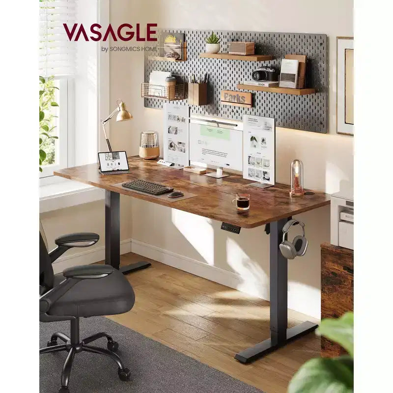 Scrivania elettrica rustica marrone, regolabile in altezza 72-118 cm, 4 preset di memoria, monoposto, 160 x 70 cm