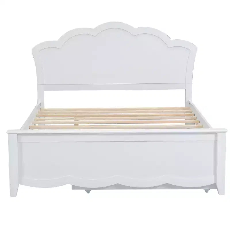 Letto a piattaforma Queen bianco con rotelle a una piazza e mezza, per 2+1 persone
