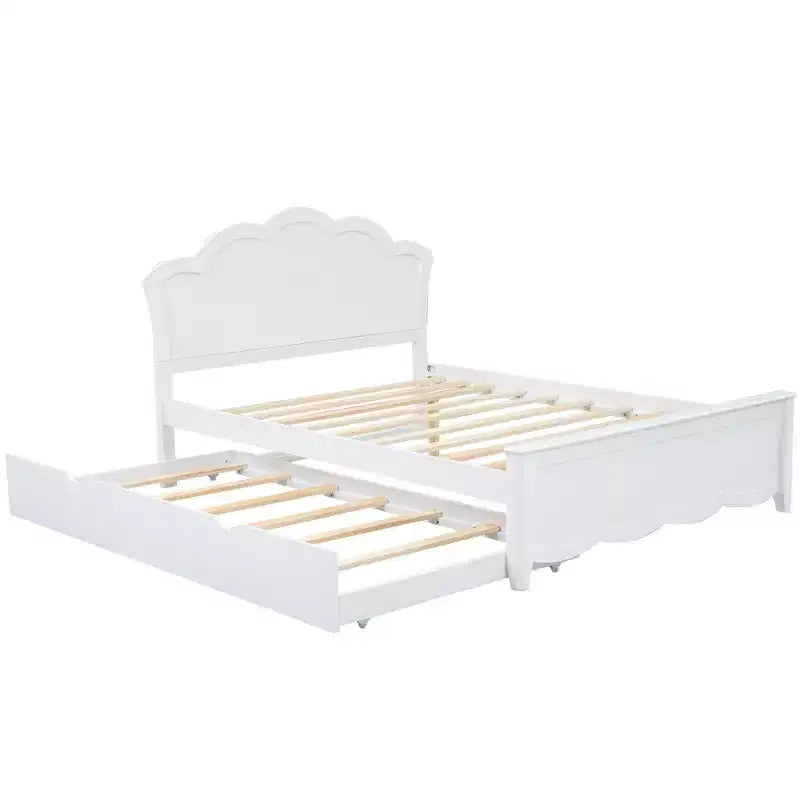 Letto a piattaforma Queen bianco con rotelle a una piazza e mezza, per 2+1 persone