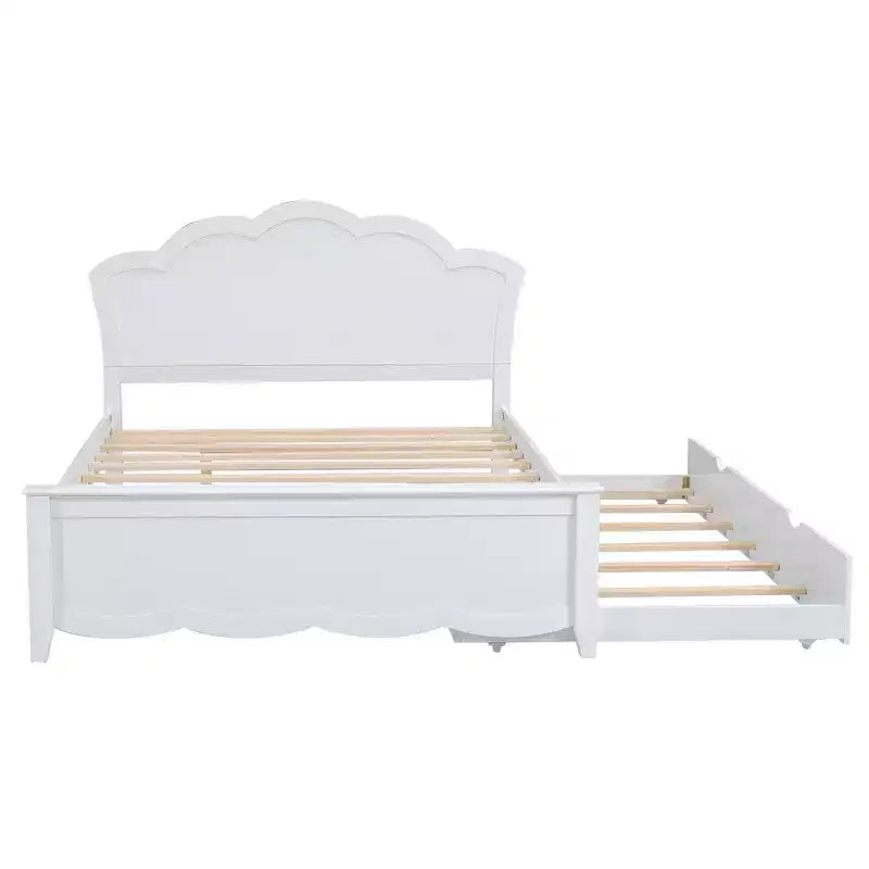 Letto a piattaforma Queen bianco con rotelle a una piazza e mezza, per 2+1 persone