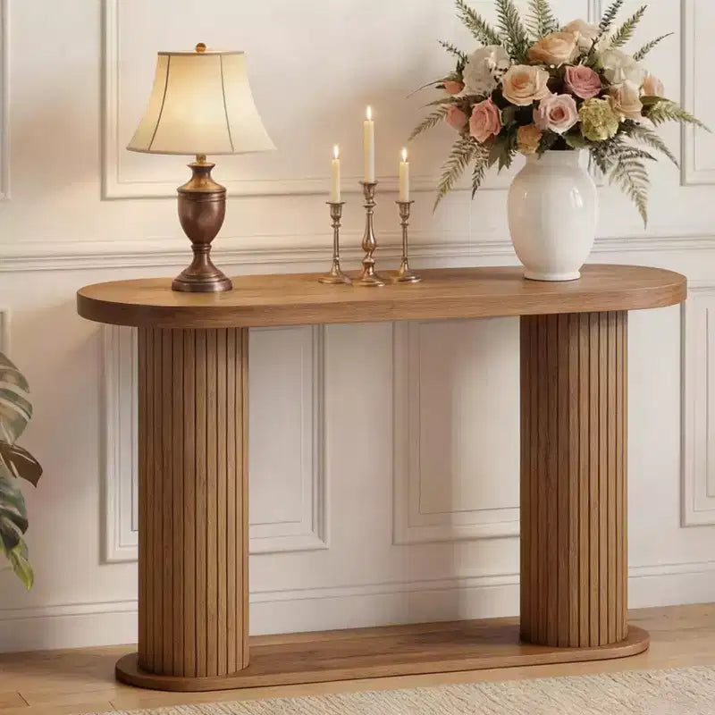Consolle a Doghe Nera/Noce/Color Legno con Ripiano, 108 cm – 1 Persona