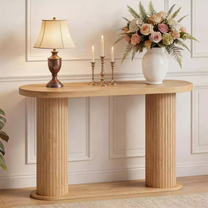 Consolle a Doghe Nera/Noce/Color Legno con Ripiano, 108 cm – 1 Persona