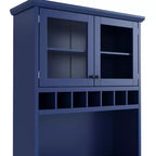 Credenza rustica autoportante con cristalliera, armadio alto da cucina con portabottiglie e ripiani regolabili per sala da pranzo
