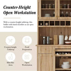 Credenza rustica autoportante con cristalliera, armadio alto da cucina con portabottiglie e ripiani regolabili per sala da pranzo