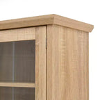 Credenza rustica autoportante con cristalliera, armadio alto da cucina con portabottiglie e ripiani regolabili per sala da pranzo