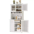 Credenza rustica autoportante con cristalliera, armadio alto da cucina con portabottiglie e ripiani regolabili per sala da pranzo