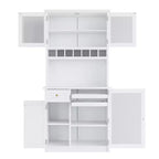Credenza rustica autoportante con cristalliera, armadio alto da cucina con portabottiglie e ripiani regolabili per sala da pranzo