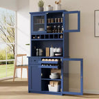 Credenza rustica autoportante con cristalliera, armadio alto da cucina con portabottiglie e ripiani regolabili per sala da pranzo
