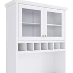 Credenza rustica autoportante con cristalliera, armadio alto da cucina con portabottiglie e ripiani regolabili per sala da pranzo