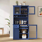 Farmhouse Freestanding Buffet with Hutch, Tall Kitchen Pantry Storage Cabinet with Wine Rack and Adjustable Shelves for Dining Room