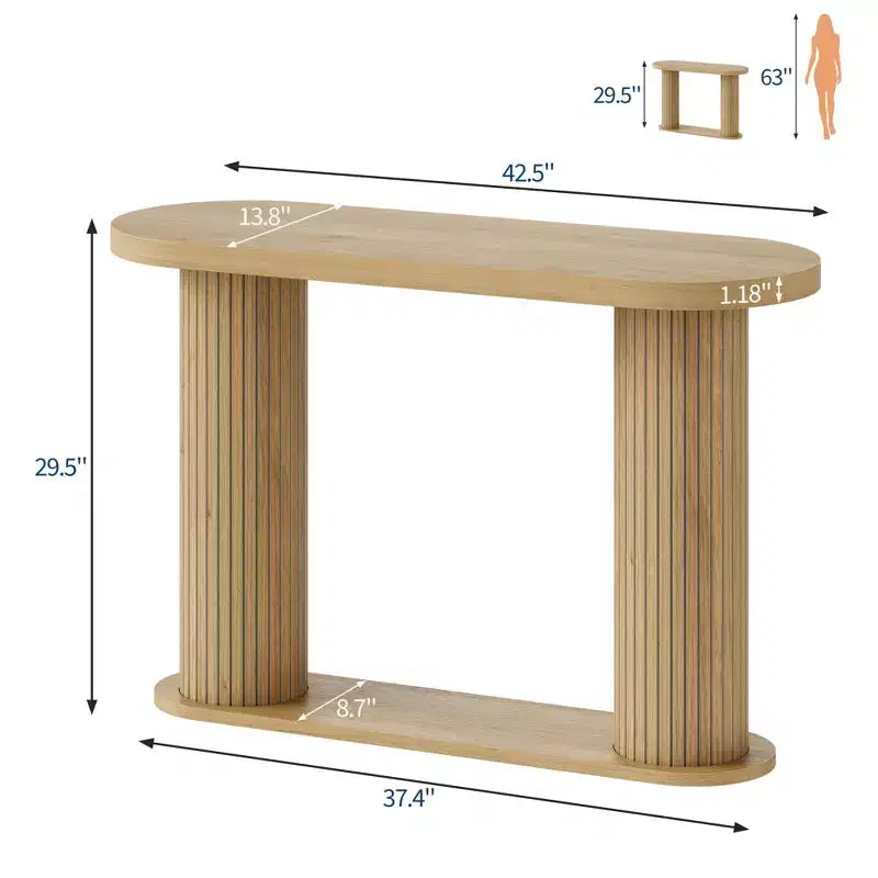 Consolle ovale con scanalature colore nero/noce/legno 42,5" – Ripiano aperto, montaggio da 1 persona